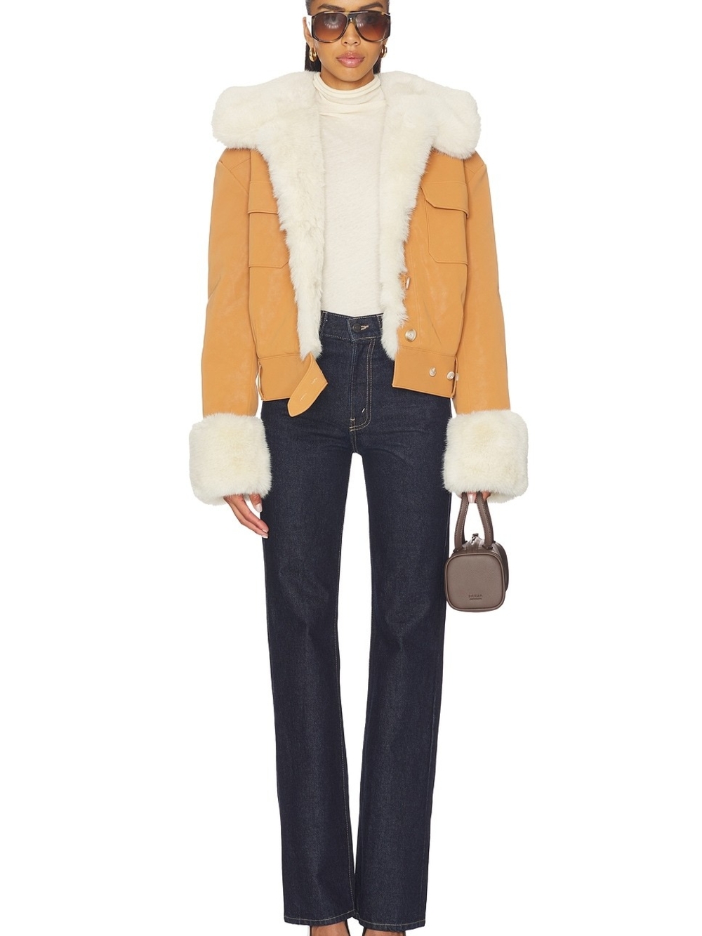 Lovers + Friends Faux Leather Jacket with Cream Fur Trim